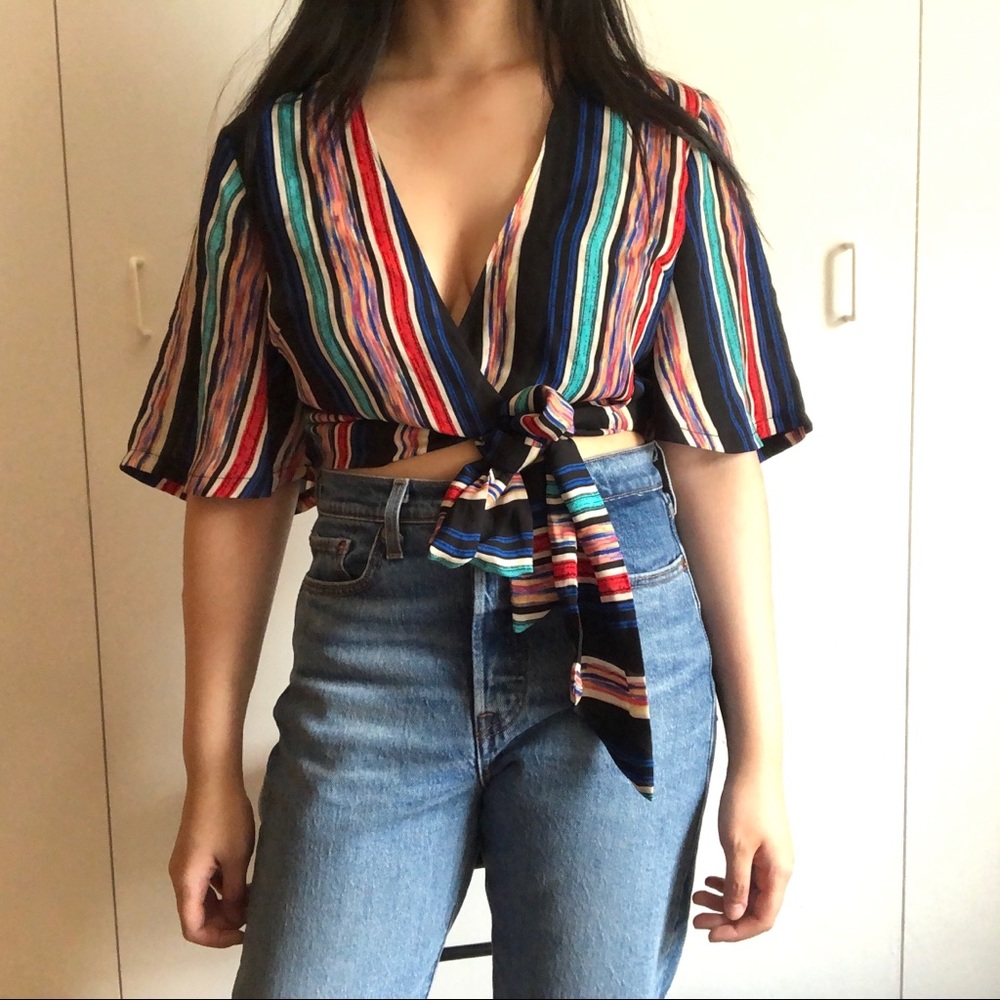 LUSH Striped Crop Top with Wrap Detailing